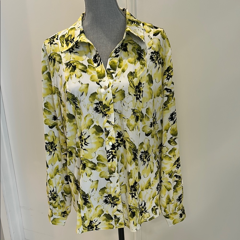 NWT Anne Klein Floral Button Down Shirt Size XL